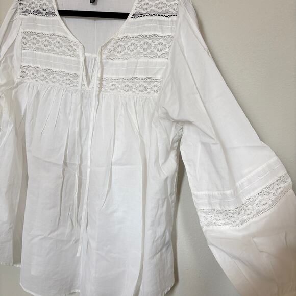 Lane Bryant 18/20 Poet Shirt White Lace Inset Coquette Boho Cottage Renaissance - Picture 9 of 10